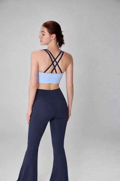 ESO Flared Pants (Navy) + Criss-Cross Bra (Back Lightblue + Navy Straps)